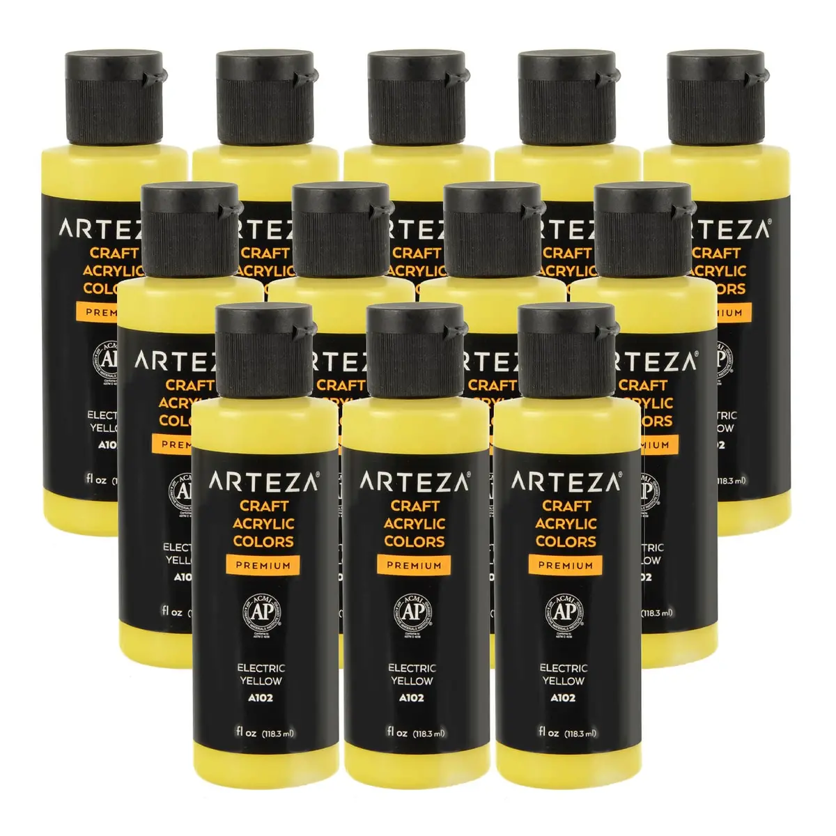 Bulk Pack Of 12 Arteza Craft Acrylic Paint A102 Electric Yellow 118Ml 1