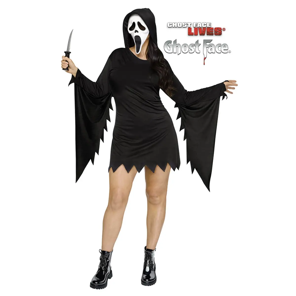 Womens Ghost Face Glamour Costume Hooded Dress Scream Mask L/Xl 1