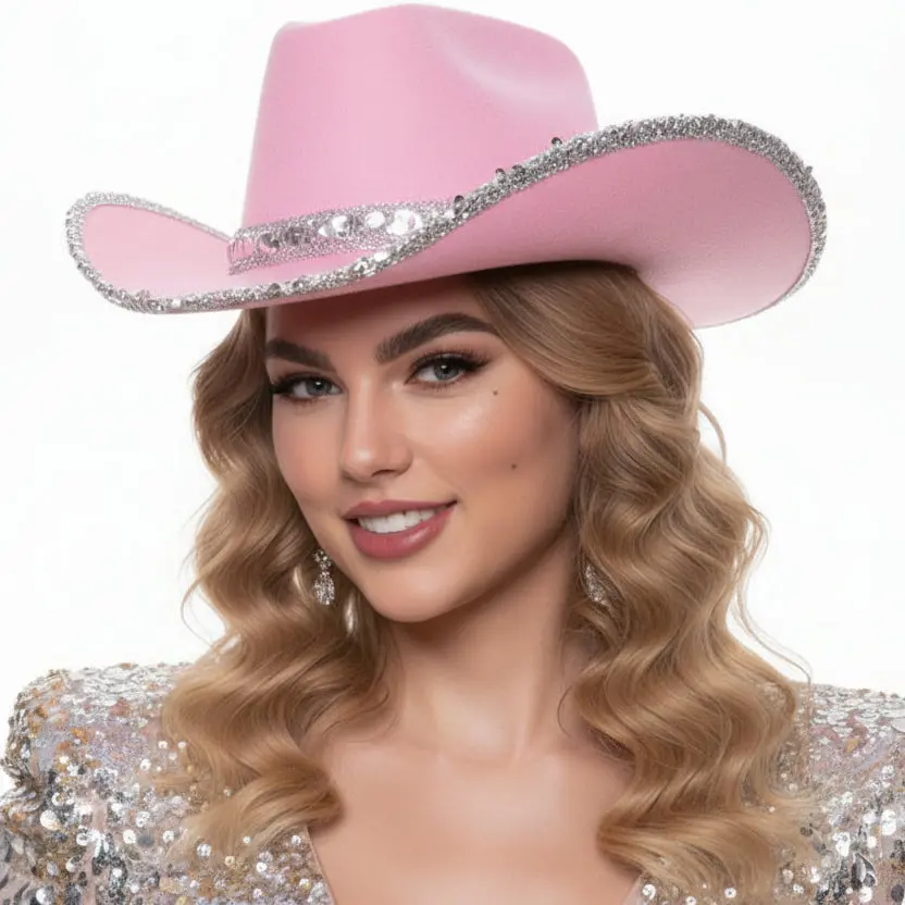 Texan Cowgirl Hat Sequins Silver Hen Night Wild West Fancy Dress 1