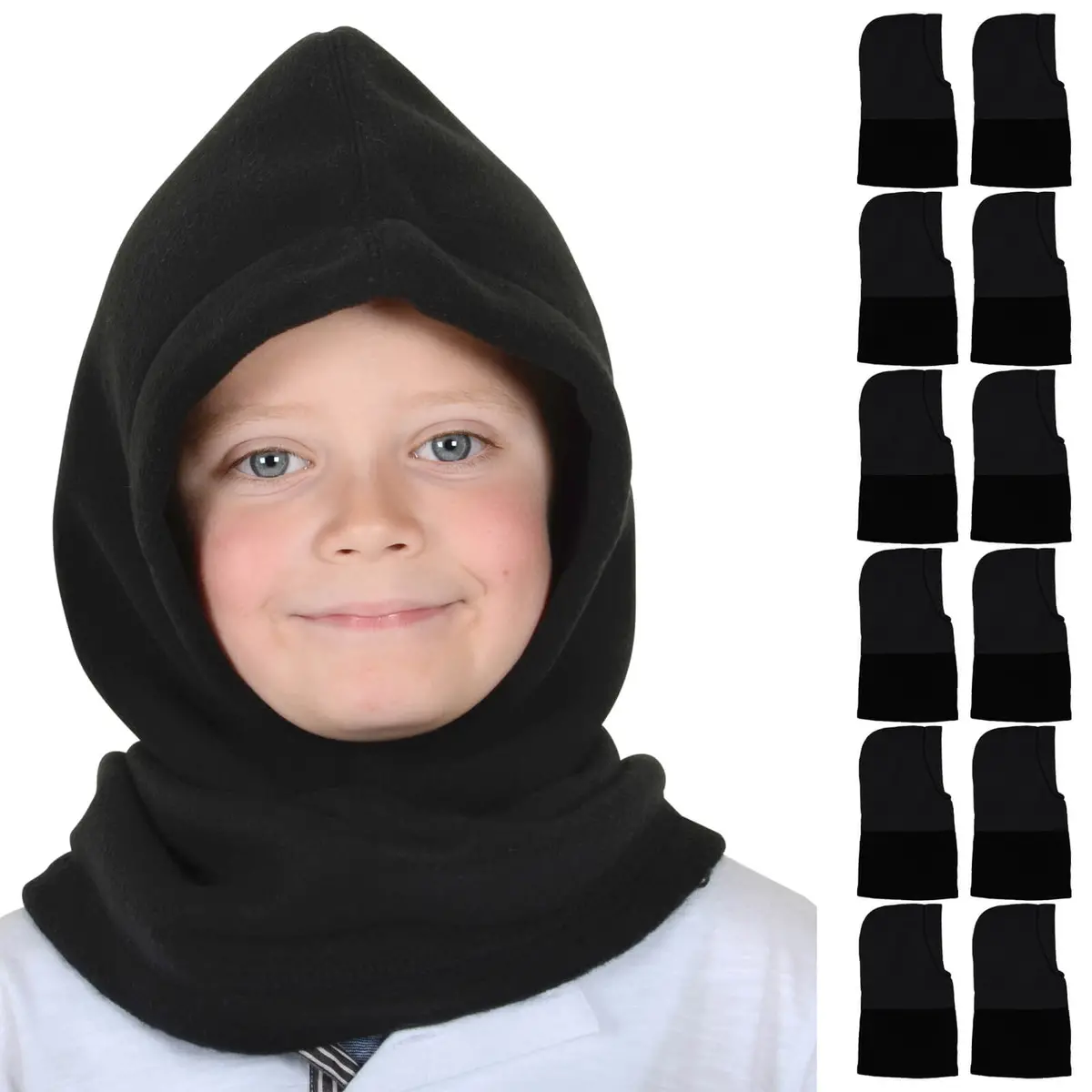 Bulk Pack Of 12 Kids Polar Fleece Hood Balaclava Neck Warmer 1