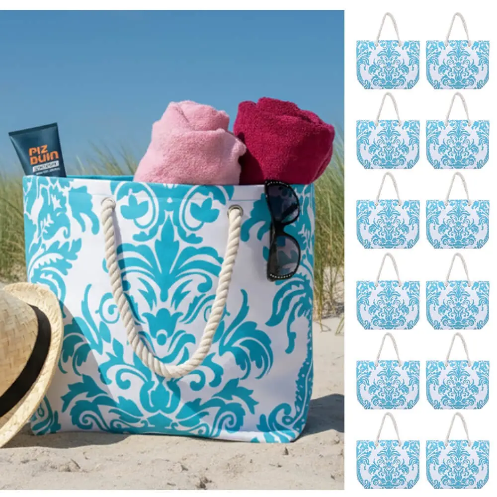 Bulk Pack Of 12 Floral Canvas Beach Bags Shopping Tote (Slight Seconds) 1