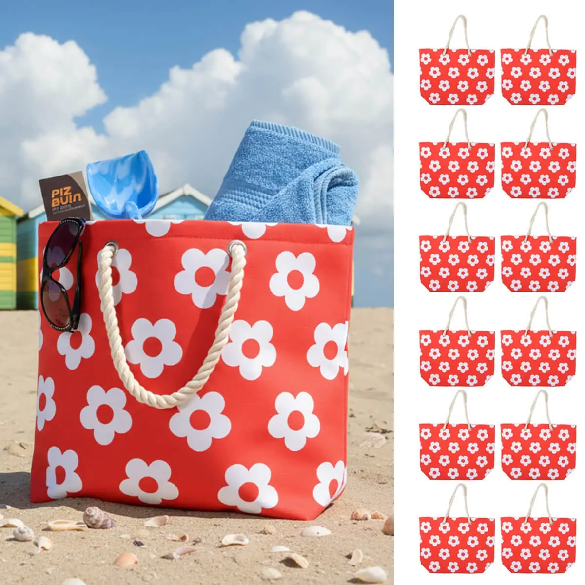 Bulk Pack Of 12 Flower Canvas Beach Bags Shopping Tote (Slight Seconds) 1