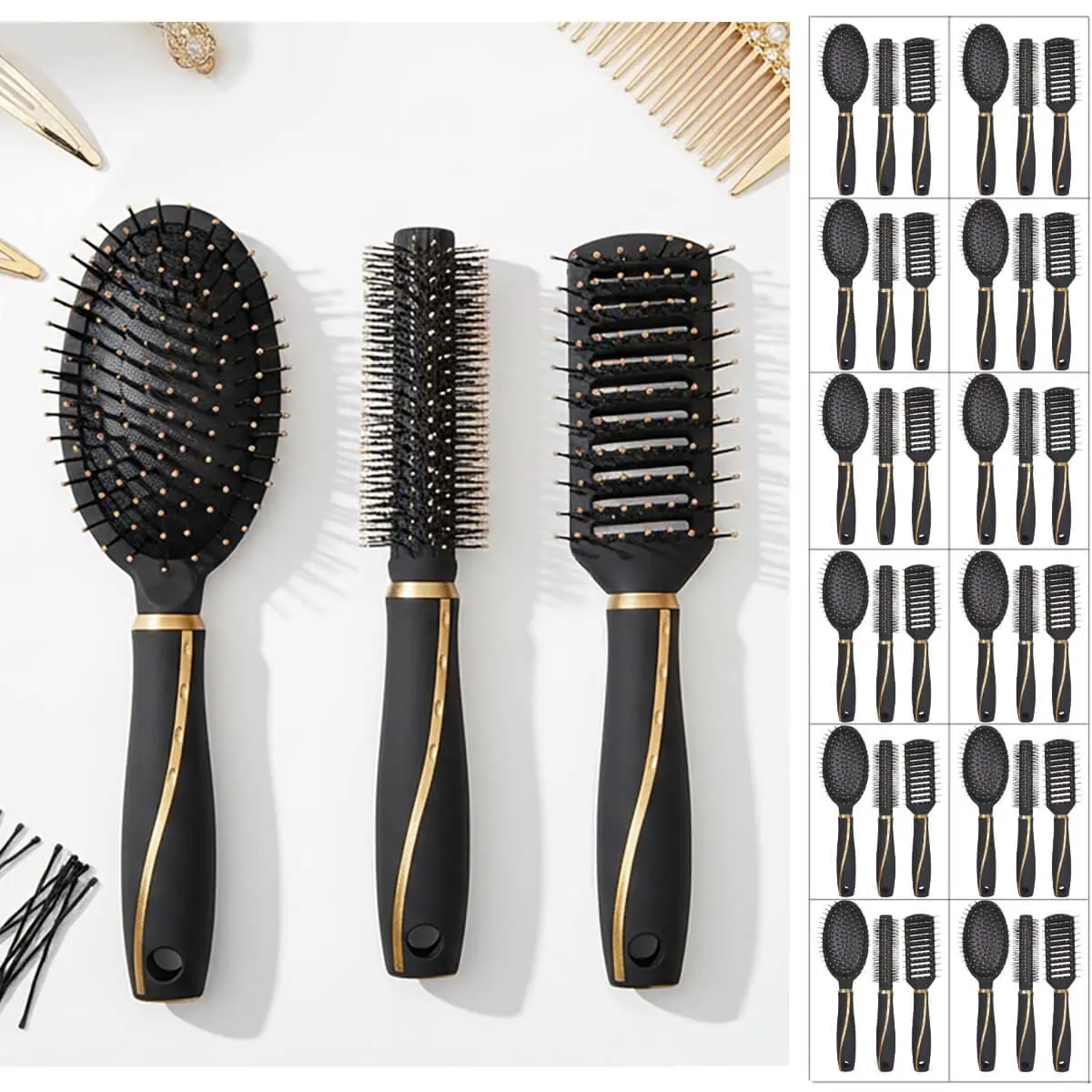 Bulk Pack Of 12 Hairbrush Sets 3 Piece Hair Styling Brushes With Case 1
