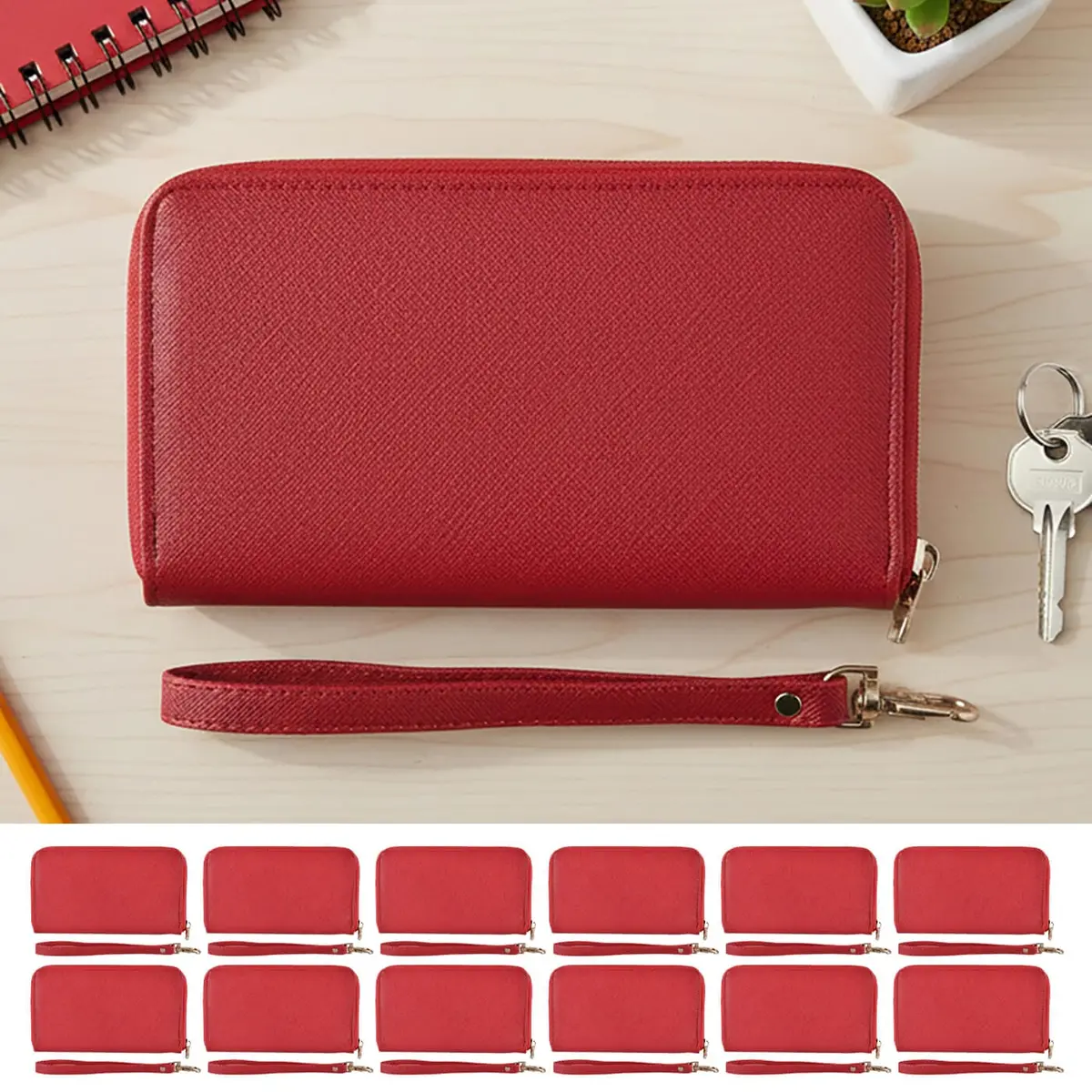 Bulk Pack Of 12 Britt Faux Leather Purse 6 Card Pockets Wrist Strap 1