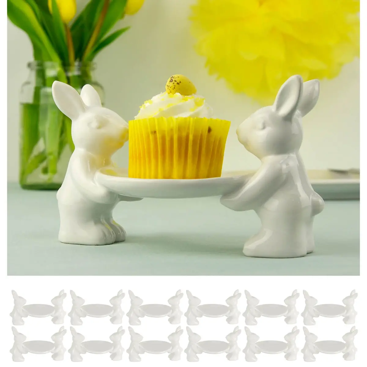 Bulk Pack Of 12 White Rabbits Easter Cupcake Display Plate 10Cm 1