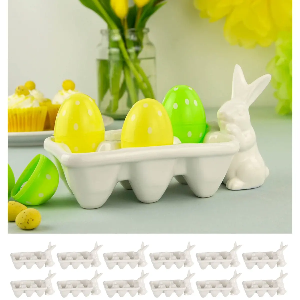 Bulk Pack Of 12 Easter Bunny Egg Carton Candy Holder White Rabbit 1