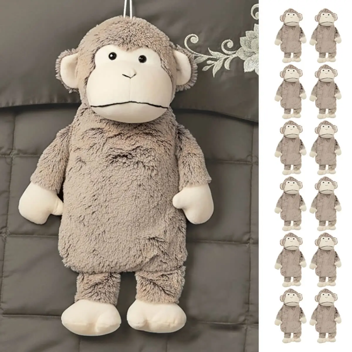 Bulk Pack Of 12 Plush Monkey Hot Water Bottle 3D Padded Head 750Ml 1