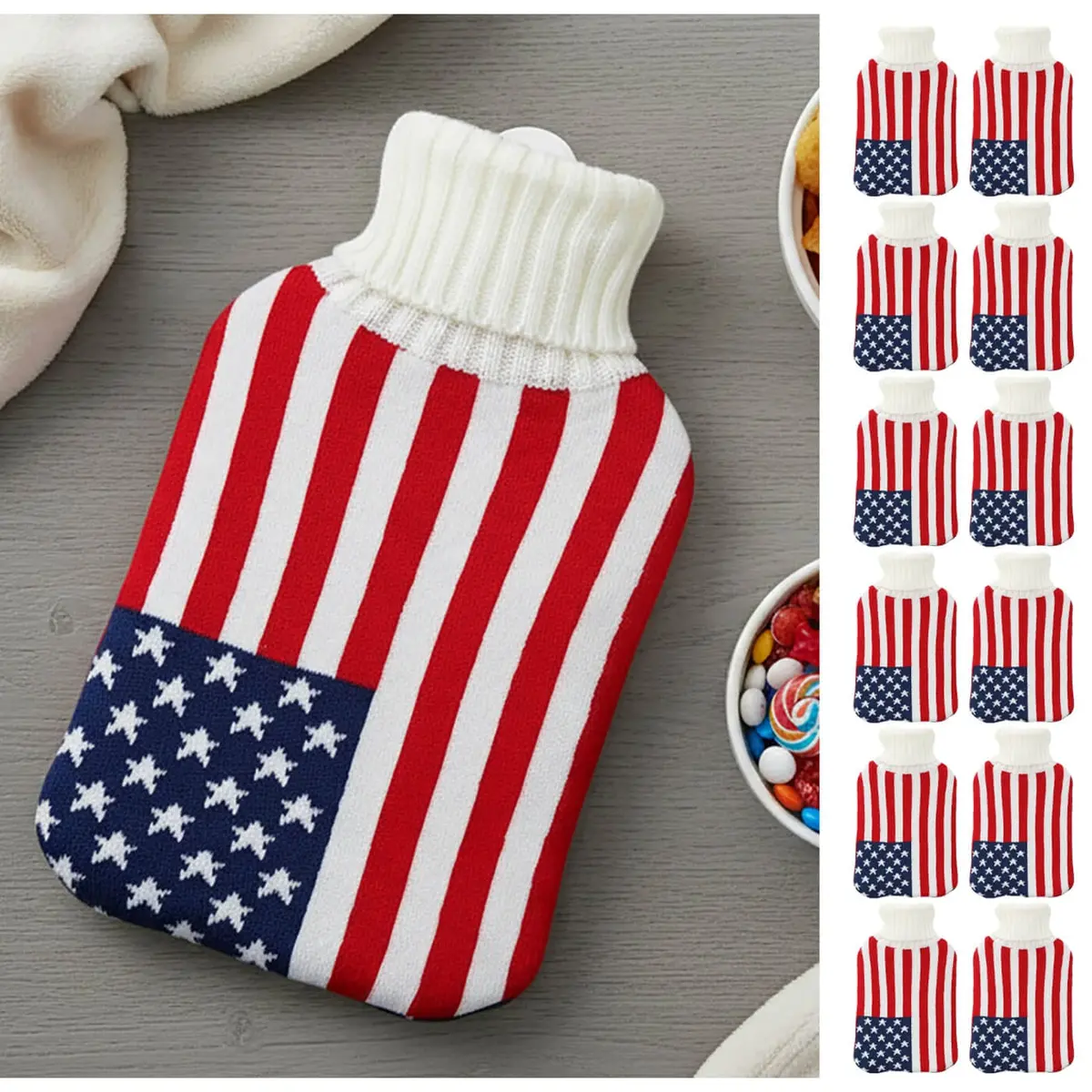 Bulk Pack Of 12 National Flag Hot Water Bottle Soft Knit Cover 2 Litre 1