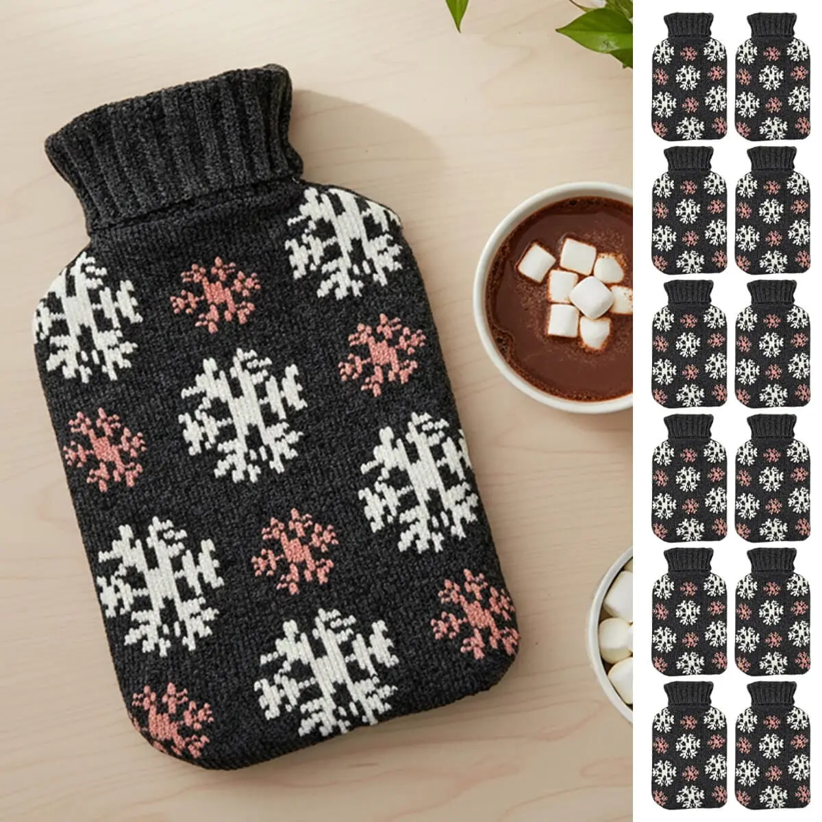 Bulk Pack Of 12 Hot Water Bottle Knitted Cover Pink White 2 Litre 1