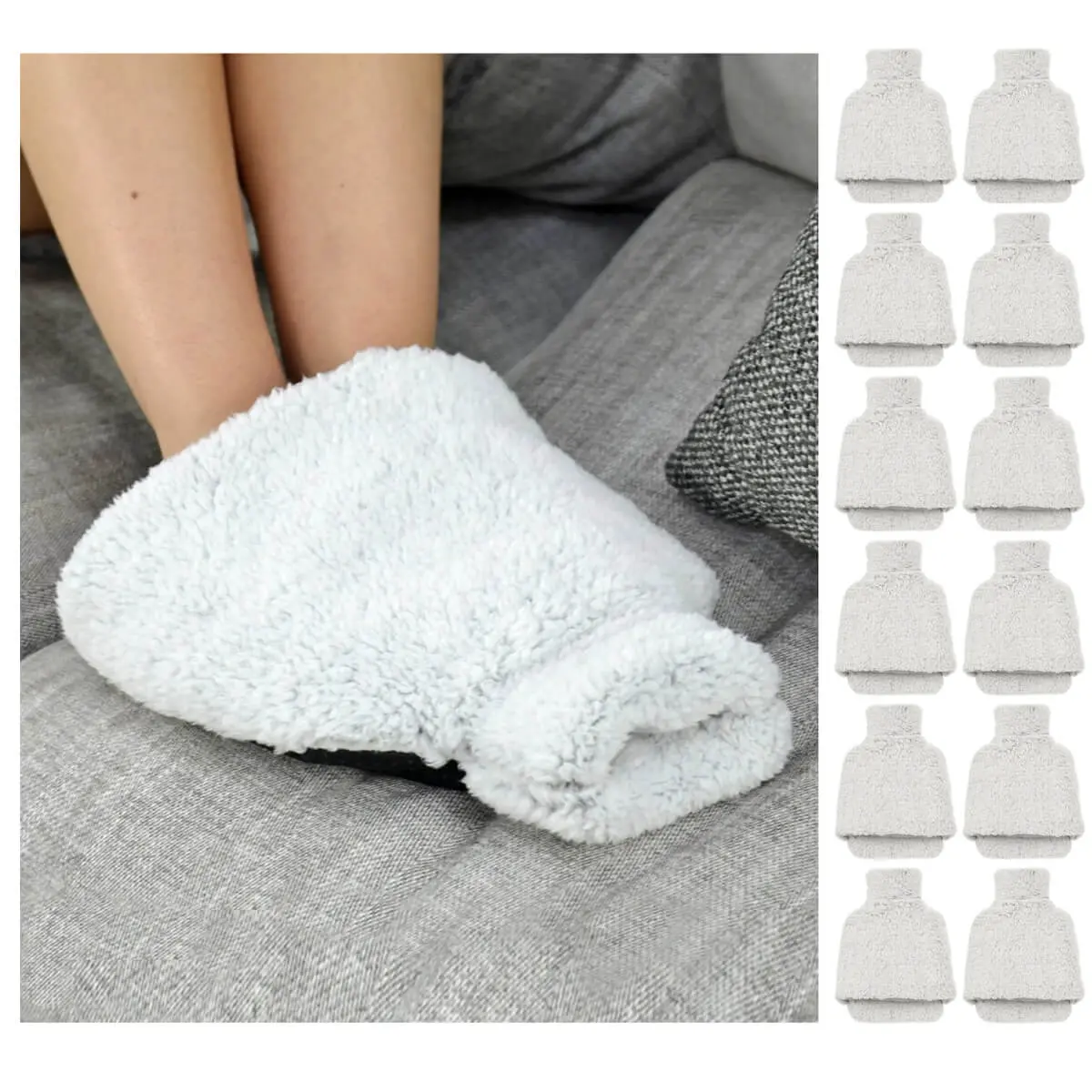 Bulk Pack Of 12 Foot Warmer Slipper Hot Water Bottle Grey Fleece 1