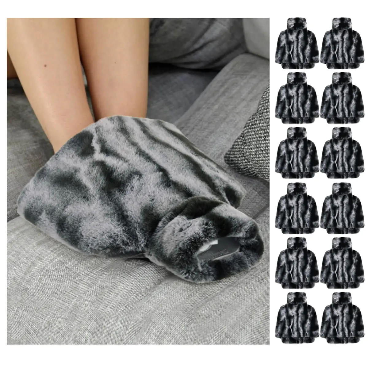 Bulk Pack Of 12 Faux Fur Foot Warmer Hot Water Bottle Animal Print 1