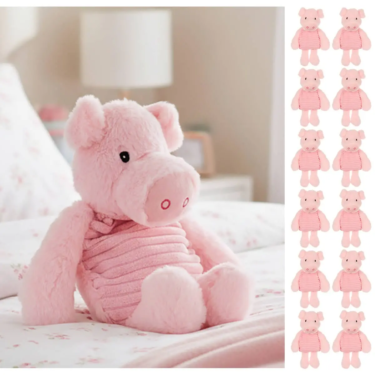 Bulk Pack Of 12 Pink Pig Heat Pack Microwave Padded Fleece Cover 33Cm 1