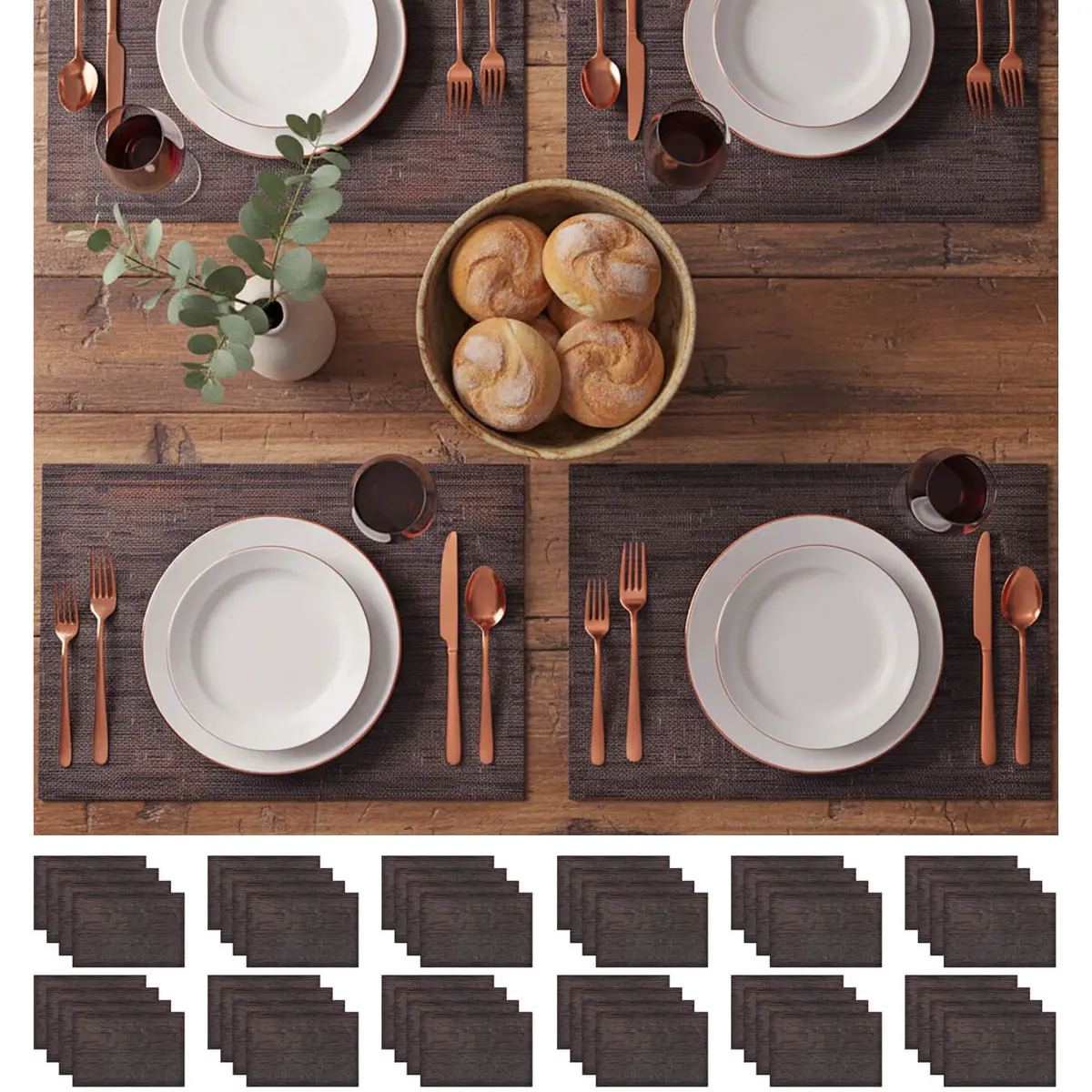 Bulk Pack Of 12 Sets Of 4 Woven Pvc Placemats Rectangle Table Mats 1