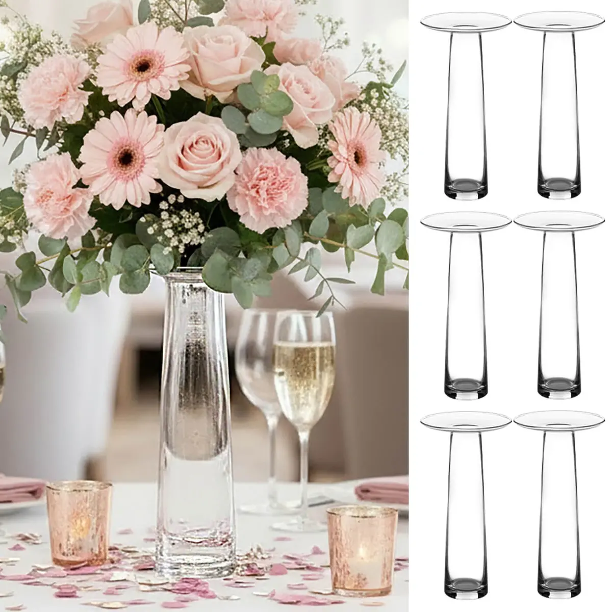 Bulk Pack Of 6 Magnolia Vases Clear Glass Tall Slim Centrepiece 30Cm 1
