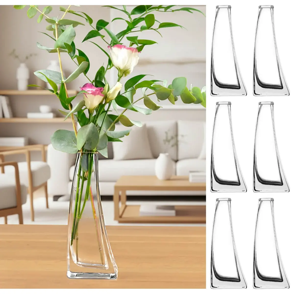Bulk Pack Of 6 Snapdragon Flower Vase Clear Glass Modern Design 19Cm 1