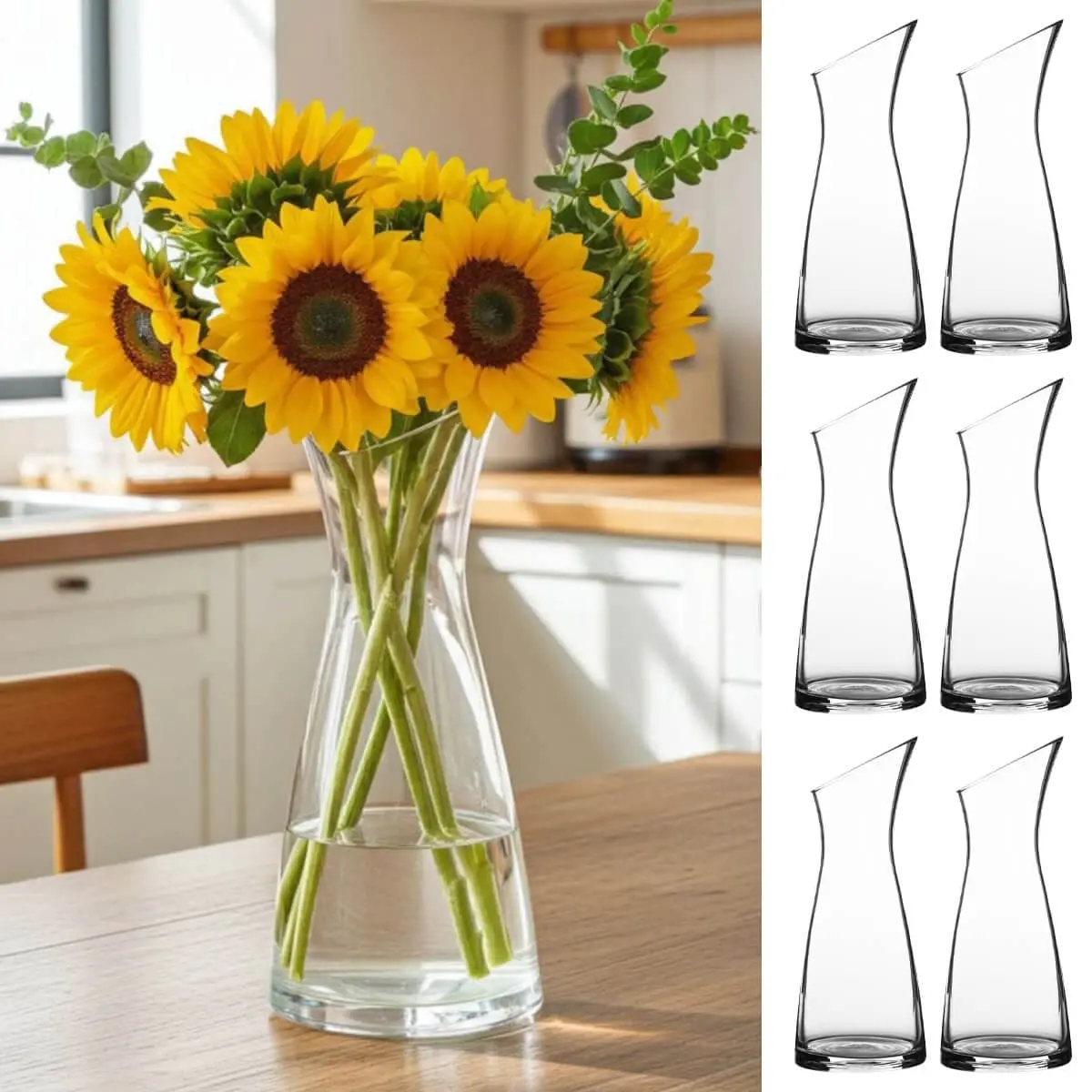 Bulk Pack Of 6 Sunflower Vase Clear Glass Slanted Rim Bouquet 27Cm 1