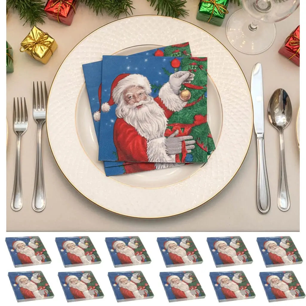 Bulk Pack Of 240 Christmas Napkins Santa Tree Design 3 Ply Paper 1