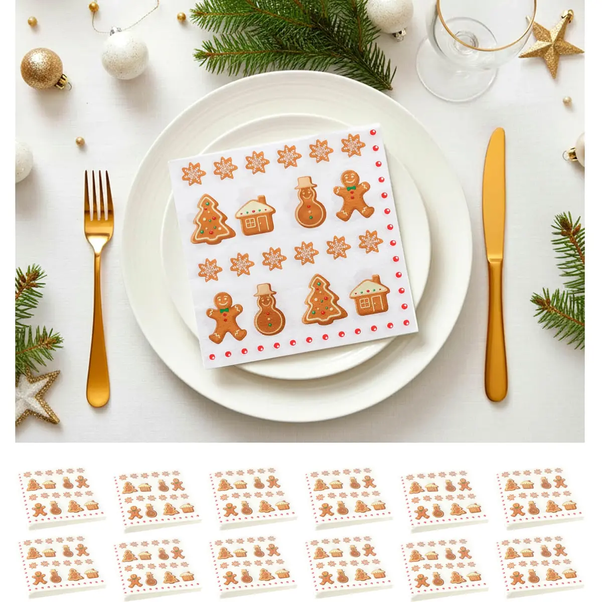 Bulk Pack Of 240 Christmas Napkins Gingerbread Design 3 Ply Paper 1