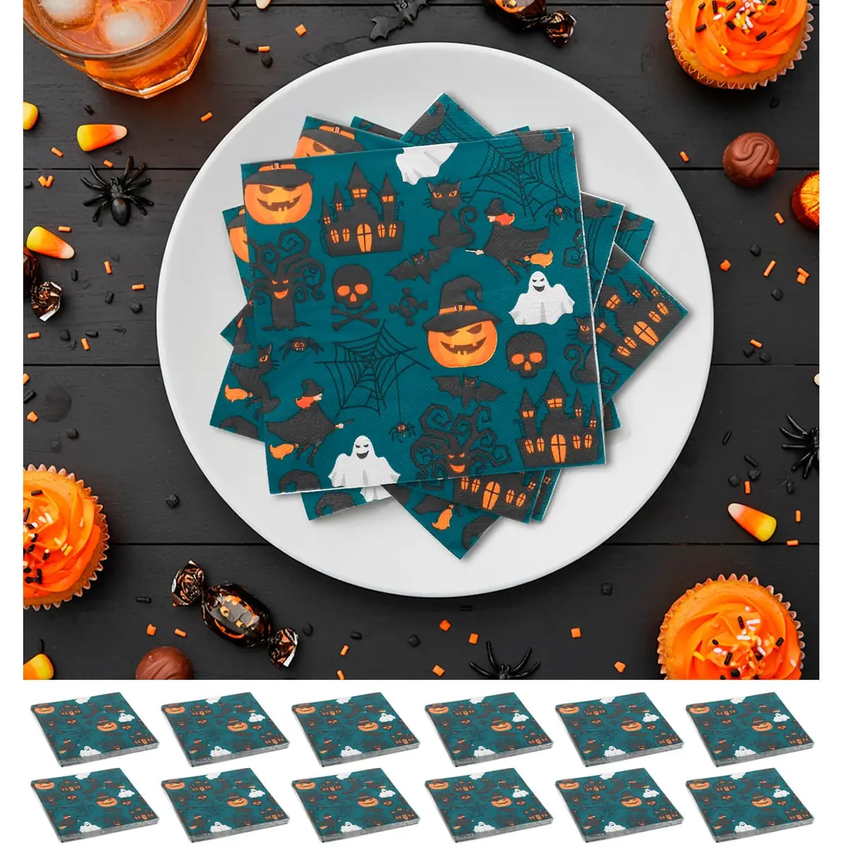 Bulk Pack Of 240 Halloween Napkins Haunted House Ghosts Pumpkins 1