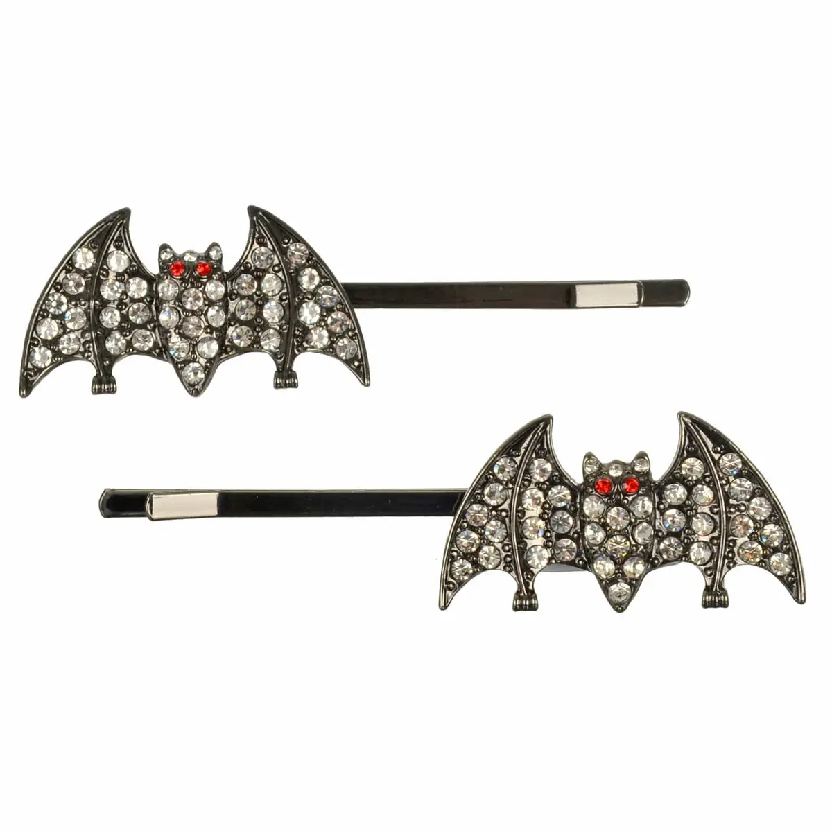 Bulk Pack Of 12 Halloween Bat Hair Slides Black Pins Red Diamante Eyes 2