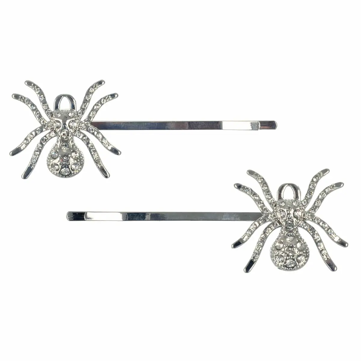 Bulk Pack Of 12 Halloween Hair Pins Silver Spider Diamante Slides 2