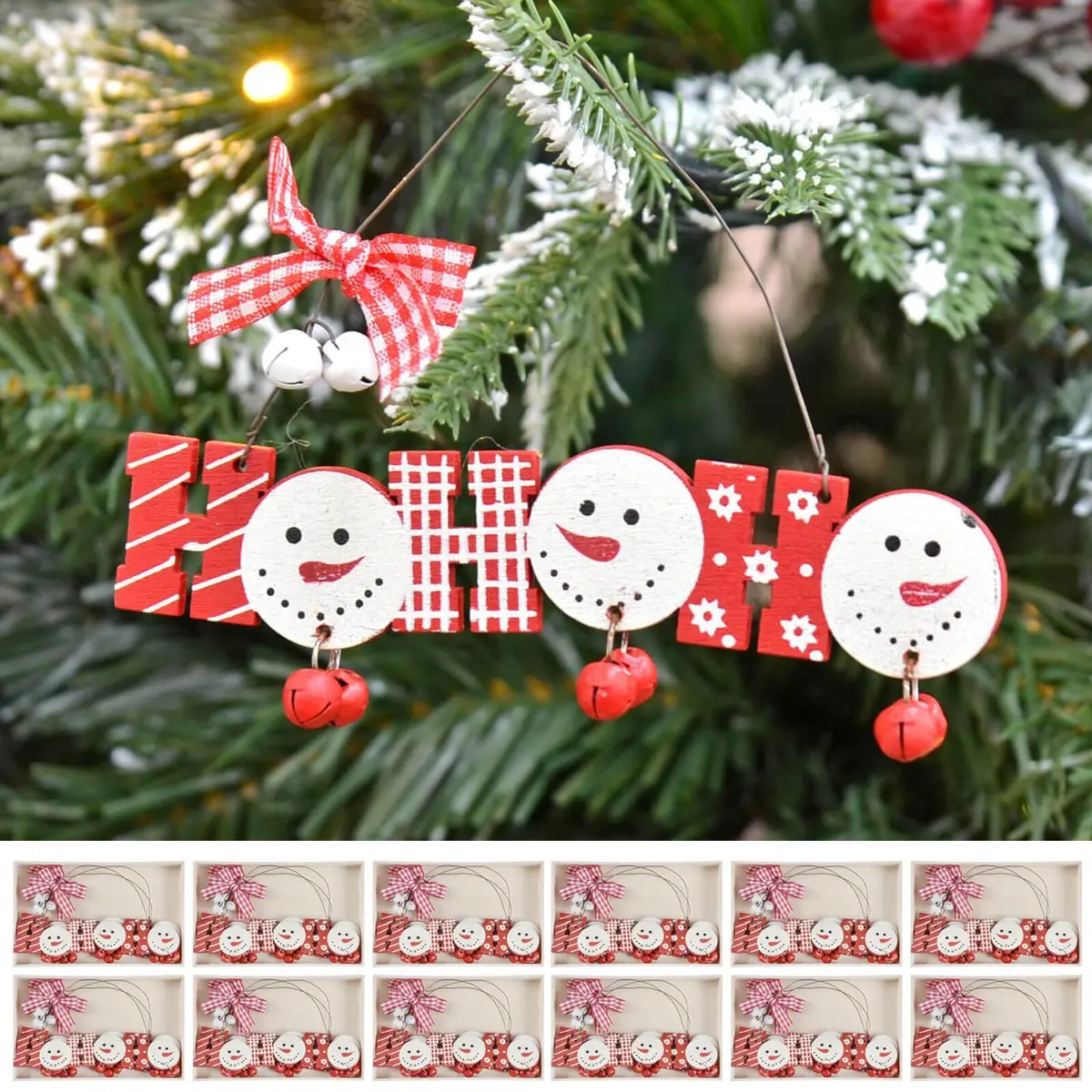 Bulk Pack Of 36 Ho Ho Ho Wooden Christmas Tree Decorations 12Cm 1
