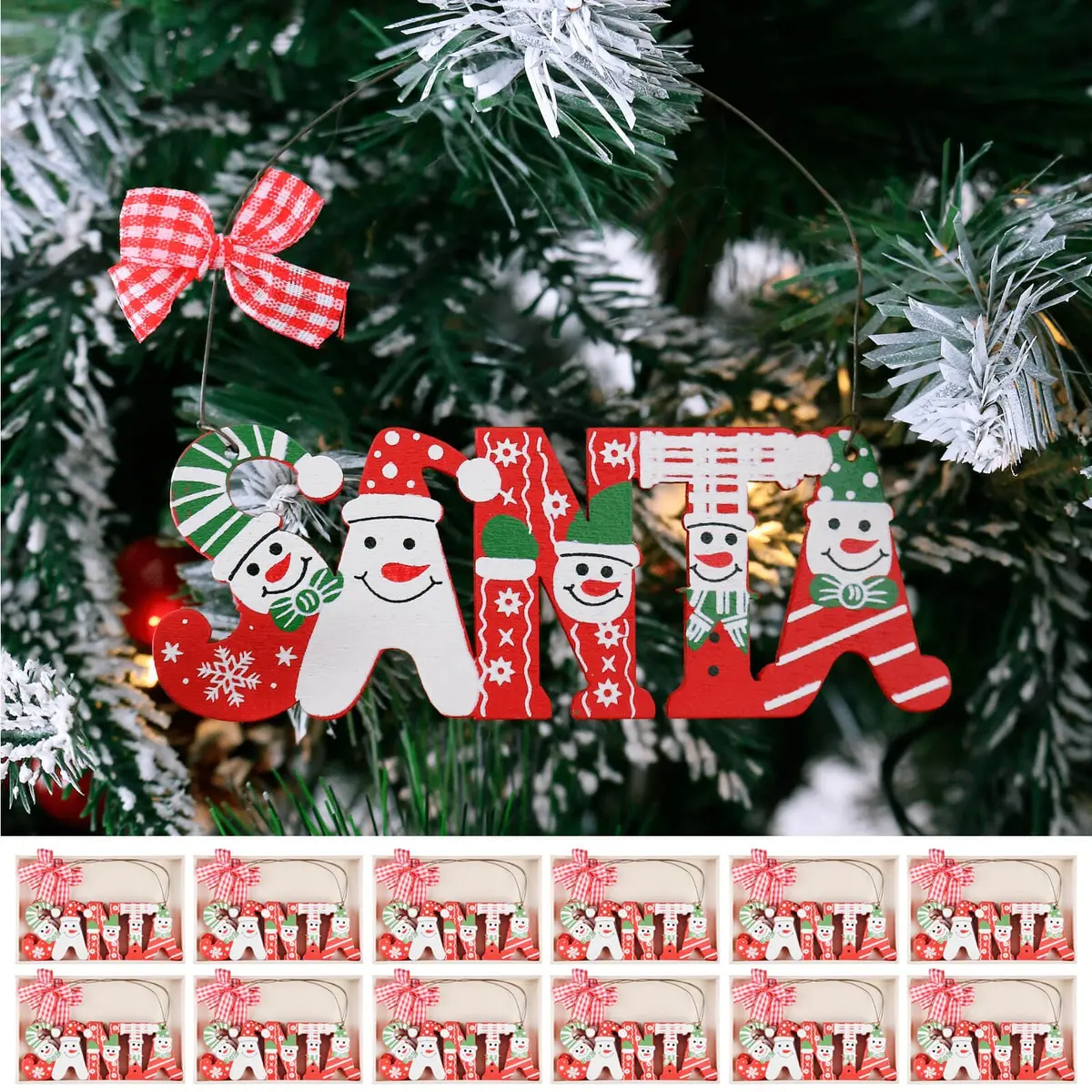 Bulk Pack Of 36 Santa Snowmen Wooden Christmas Tree Decorations 11Cm 1