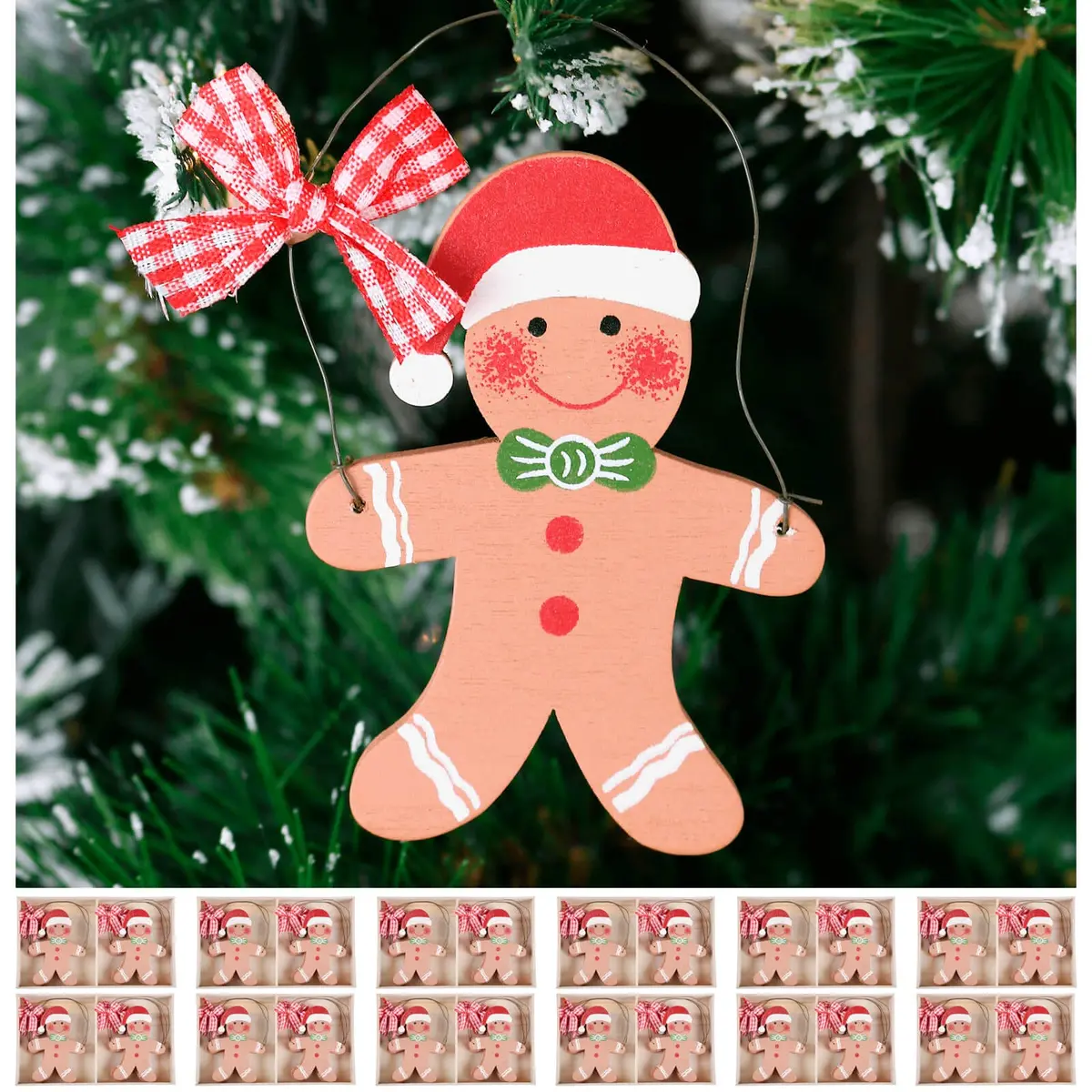 Bulk Pack Of 72 Gingerbread Man Wooden Christmas Tree Decoration 8Cm 1
