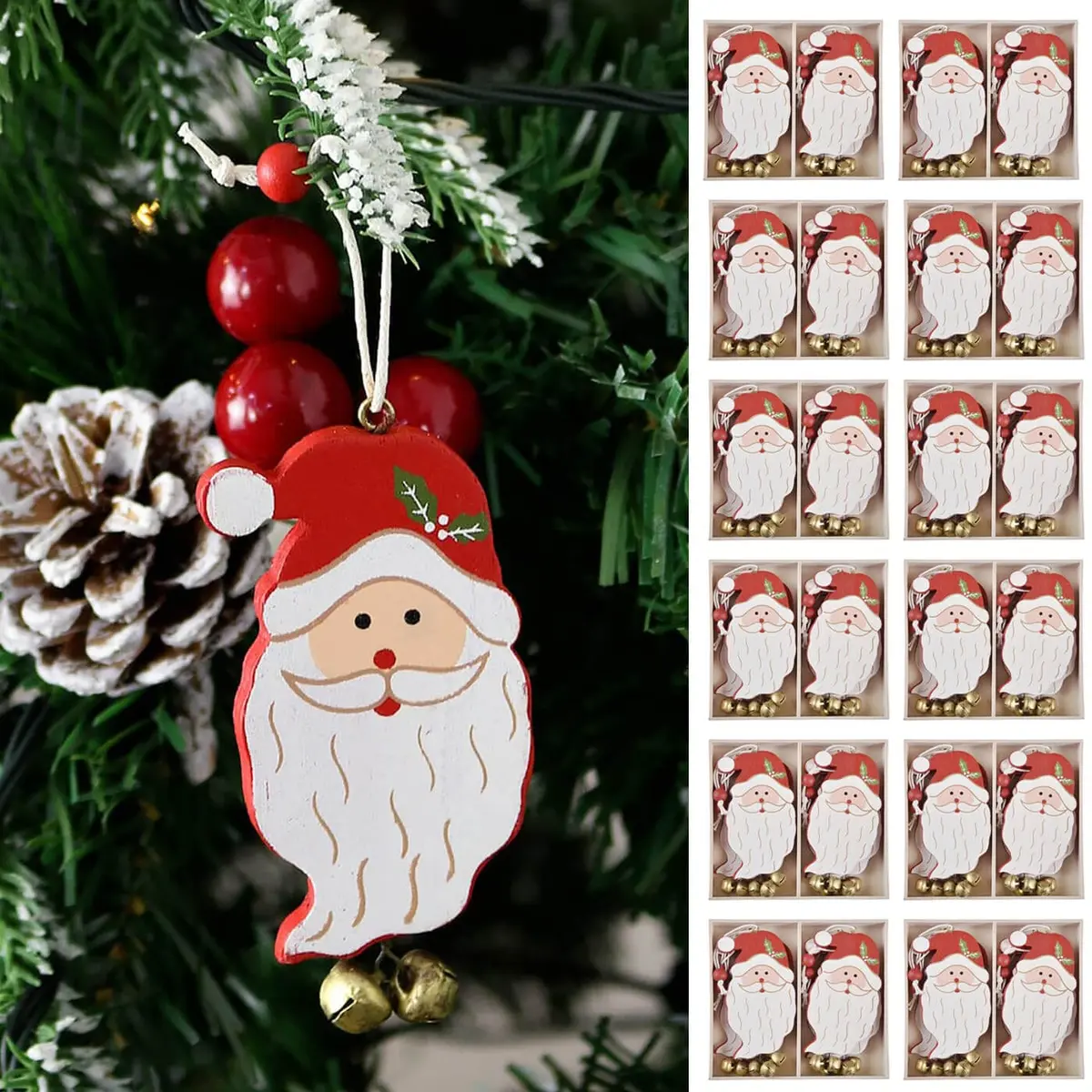 Bulk Pack Of 72 Santa Face Wooden Christmas Tree Decoration 10Cm 1