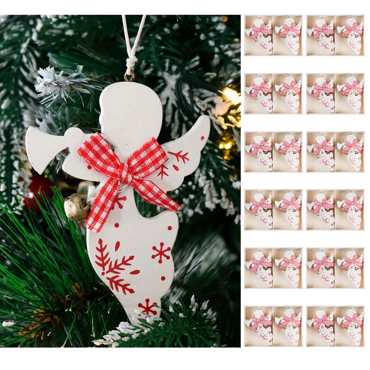 Bulk Pack Of 72 White Angel Wooden Christmas Tree Decoration 10Cm 1