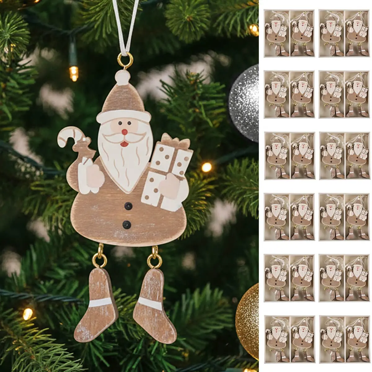 Bulk Pack Of 72 Wooden Christmas Tree Decorations Dangling Legs 9Cm 1
