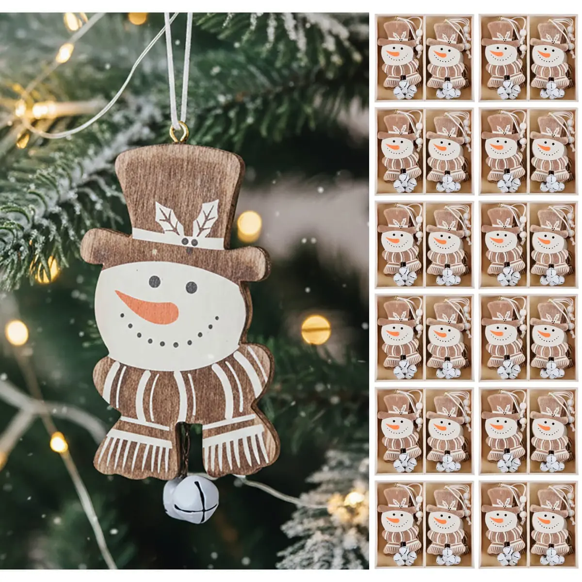 Bulk Pack Of 72 Snowman Face Wooden Christmas Tree Decoration 8.5Cm 1