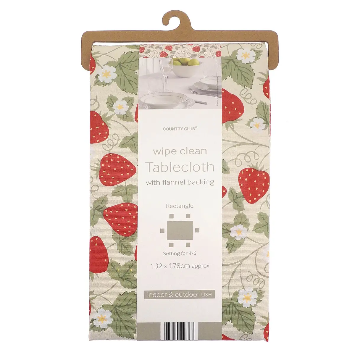 Strawberries Tablecloth Wipe Clean Peva With Flannel Back 132X178cm 1