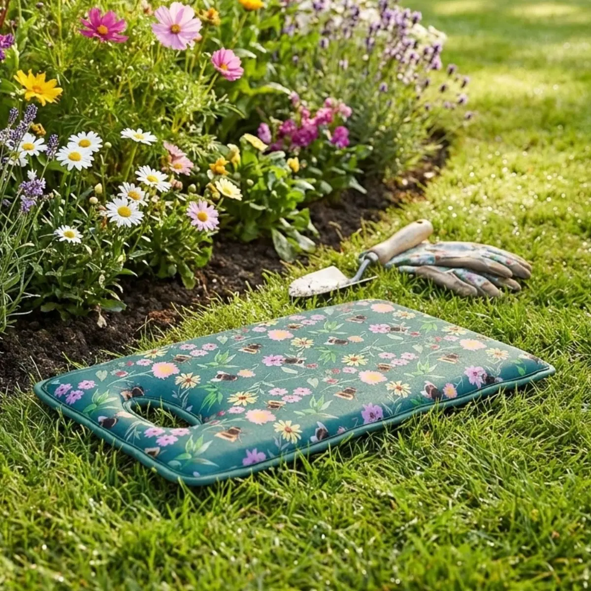 Large Garden Kneeling Pad Green Meadow Bee Rectangle Foam Kneeler 50Cm 1