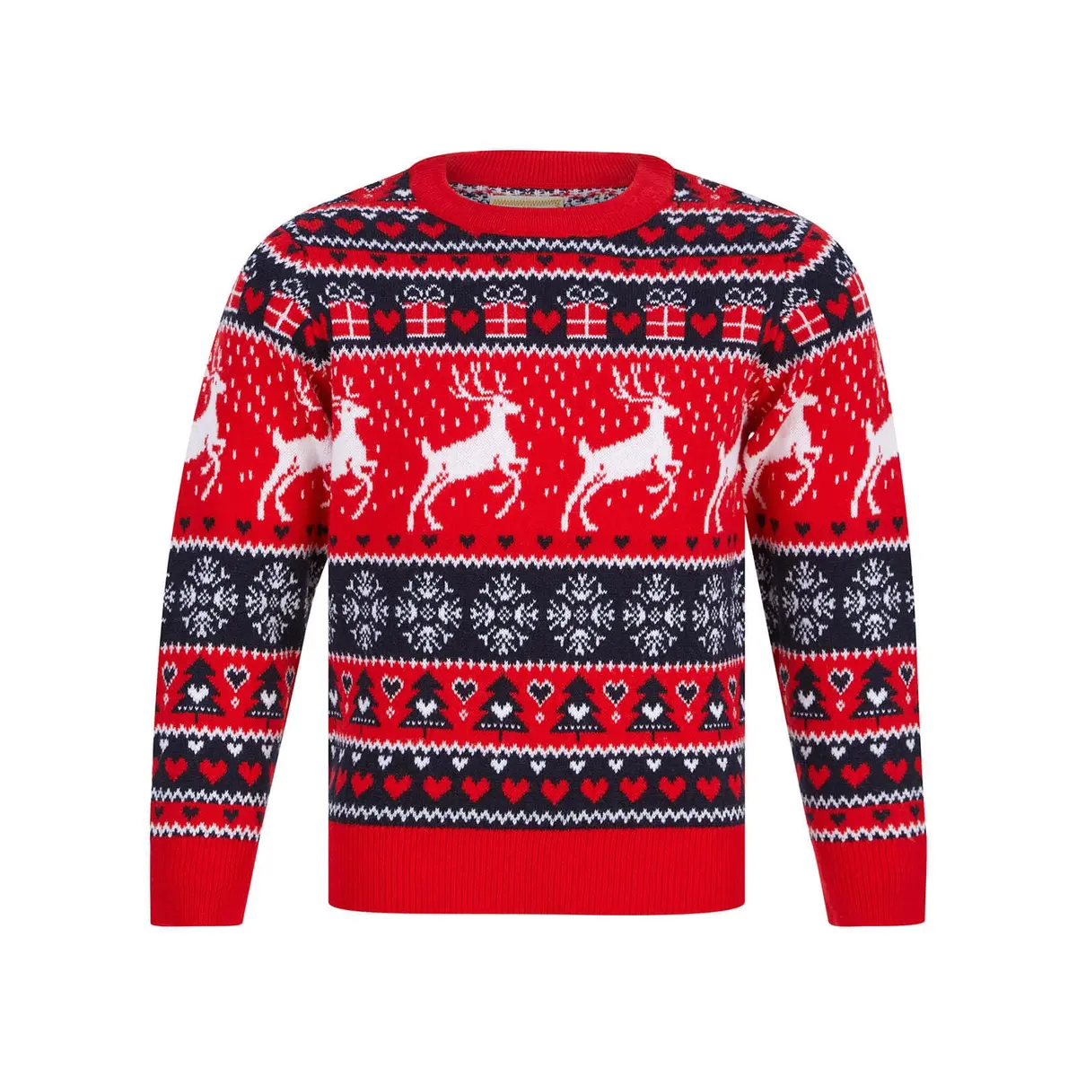 Kids Reindeer Traditional Pattern Christmas Jumper 1