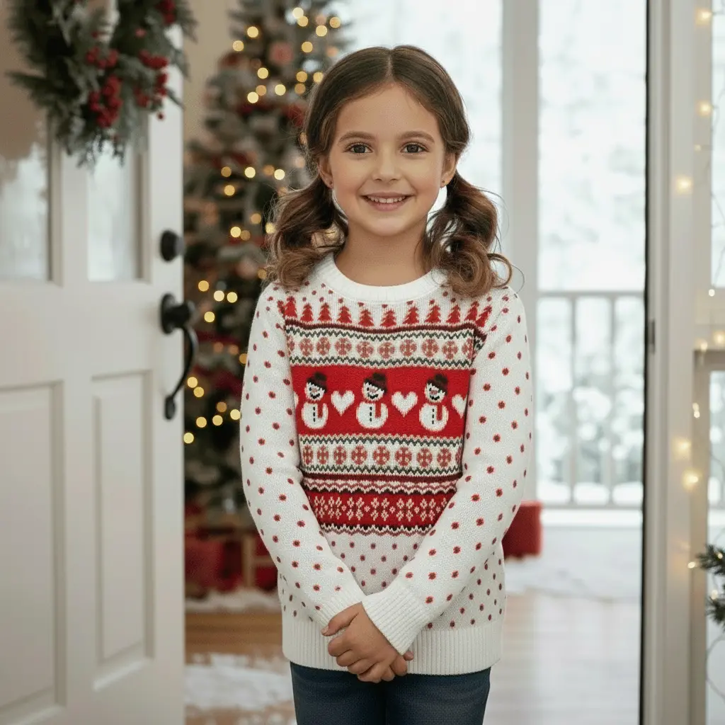 Kids Snowman Traditional Pattern Christmas Jumper 1