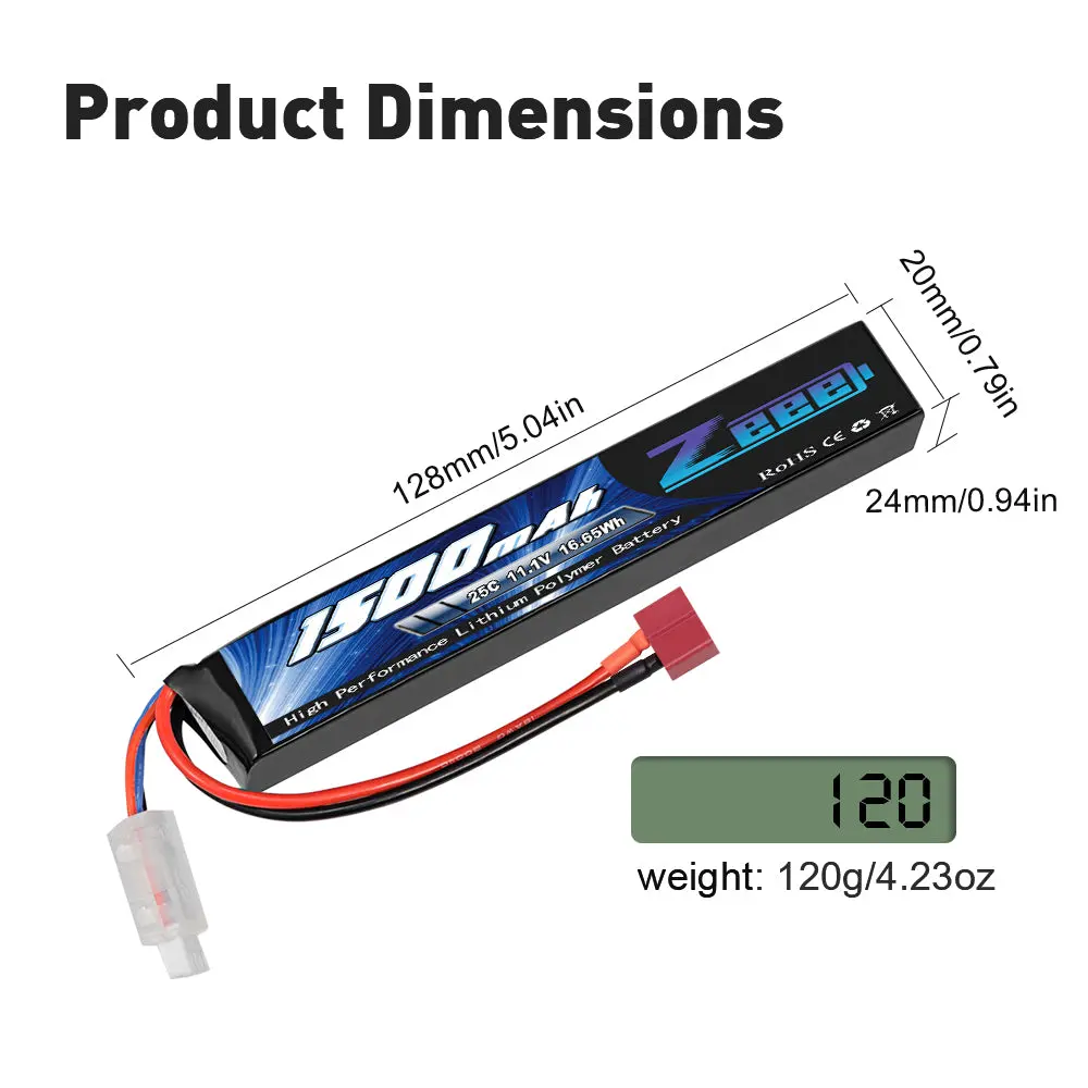 Zeee 3S Airsoft Lipo Battery 1500Mah 11.1V 25C 3S Stick Battery With Deans T Plug And Jst Xh Connector For Airsoft Models Guns Rifle 4
