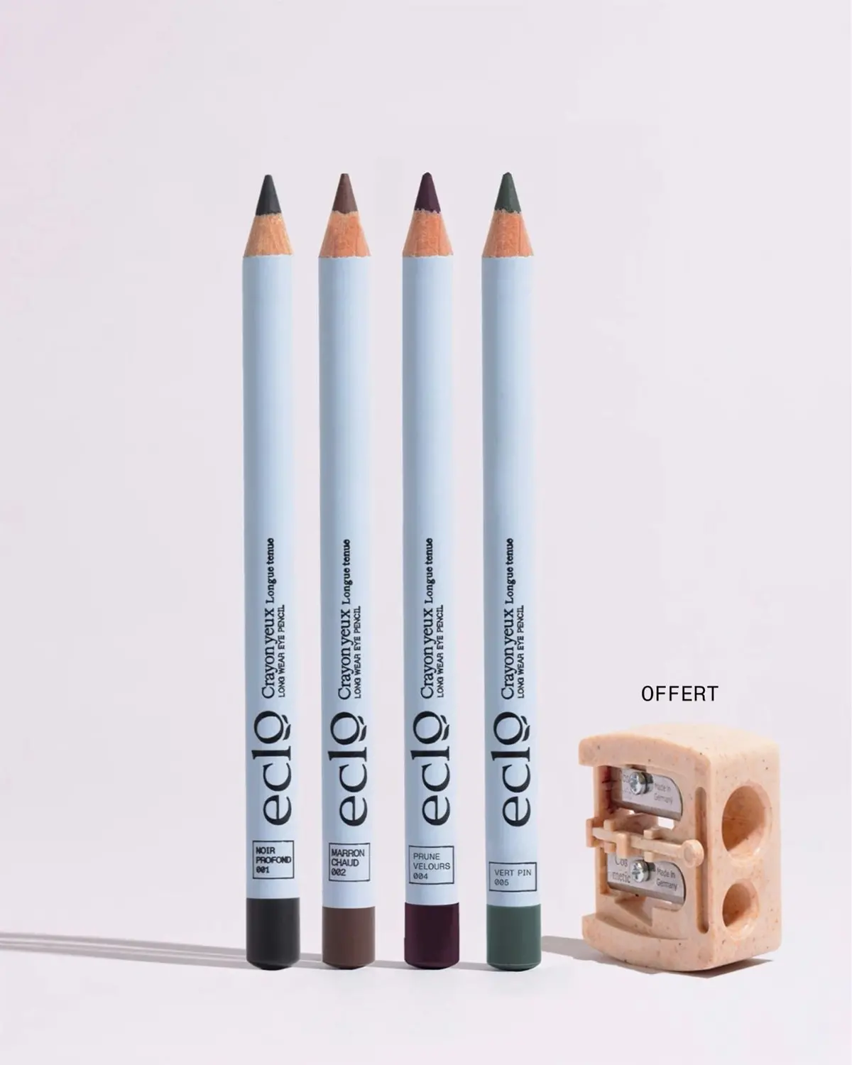 Set 4 Crayons Yeux Noir, Marron, Prune, Vert | Taille-Crayon Biosourcé Offert 1