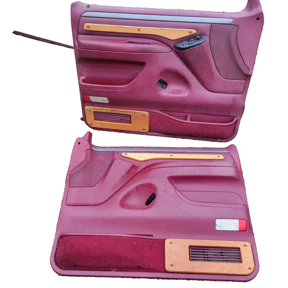 92 - 96 Ford Bronco F150 F250 Left Right Red Silver Door Panel Set Panels Oem 1