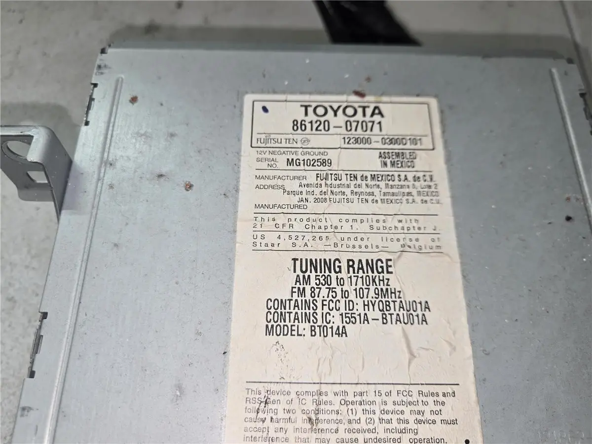 2009 Toyota Avalon Am-Fm-Cd Radio Pn# 86120-07071 Oem 2