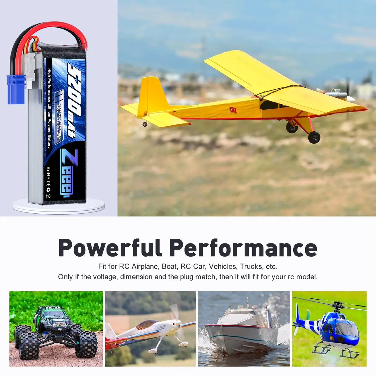 Zeee 3S Lipo Battery 5200Mah 11.1V 120C With Ec5 Connector Soft Case For Rc Car Rc Models(2 Pack) 5