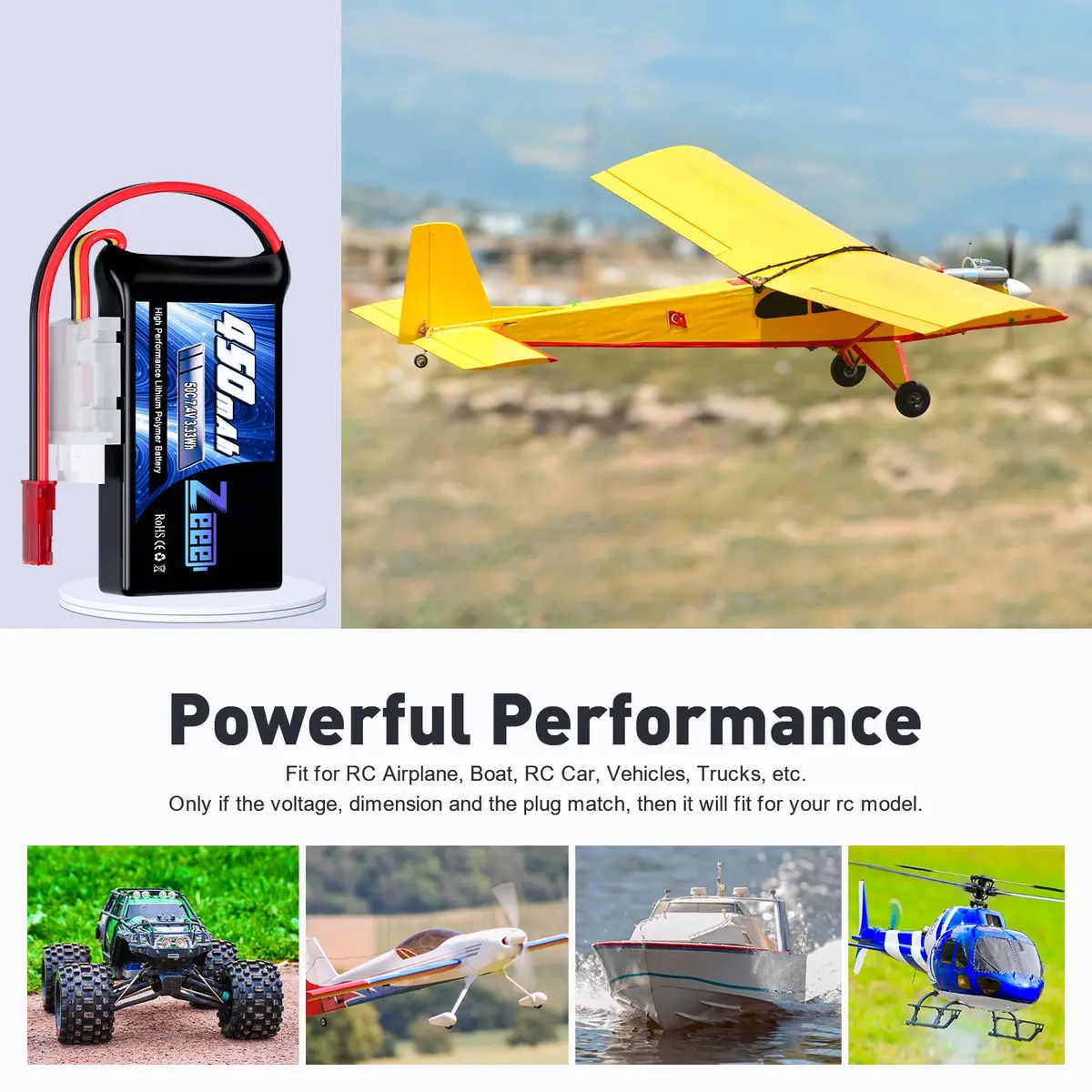 Zeee 2S Lipo Battery 450Mah 7.4V 50C Soft Pack Rc Battery With Jst Plug For Fpv Drone Quadcopter Helicopter Airplane Rc Boat Rc Car Rc Models(4 Pack) 5