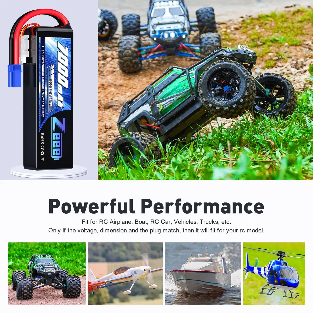 Zeee 3S Lipo Battery 7000Mah 11.1V 100C Ec5 Connector Soft Case With Metal Plates For Rc Car Truck Tank Racing Models (2 Pack) 5