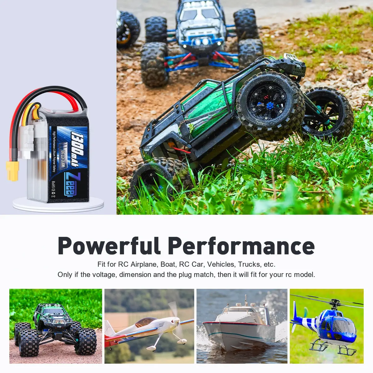 Zeee 6S Lipo Battery 1300Mah 22.2V 120C With Xt60 Plug Rc Graphene Battery For Fpv Drone Airplane Rc Boat Car Racing Models(2 Pack) 5