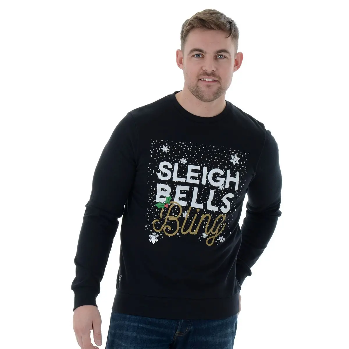Men's Festive Christmas Sweater Featuring Jingle Bells and Sparkling Rhinestone Details - Image 2