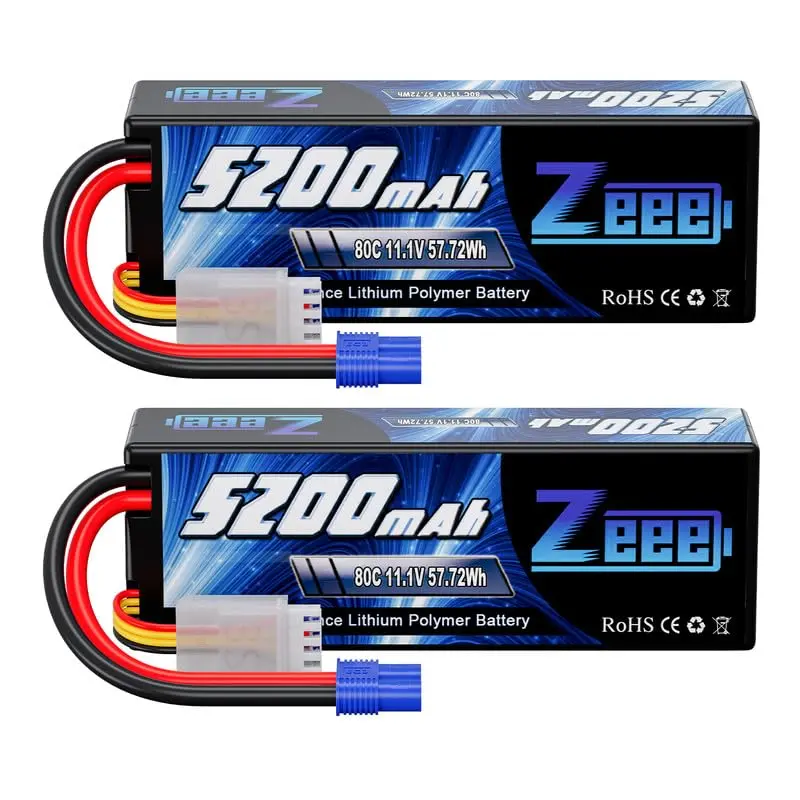 Zeee 3S Lipo Battery 5200Mah 11.1V 80C With Ec3 Plug Hard Case For Rc Car Racing Models(2 Pack) 1