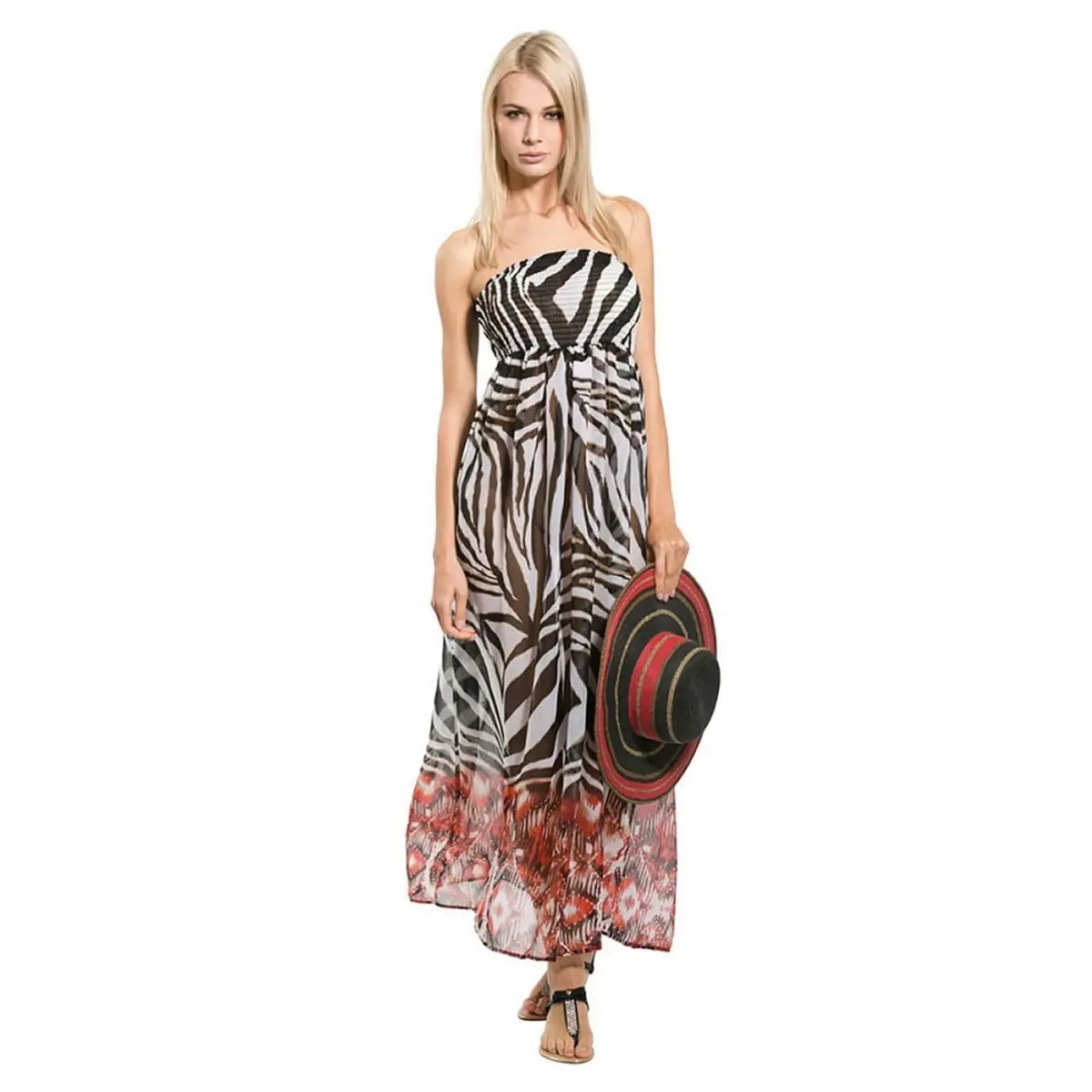 Womens Maxi Dress Strapless Lightweight Beachwear (Caramba) 1