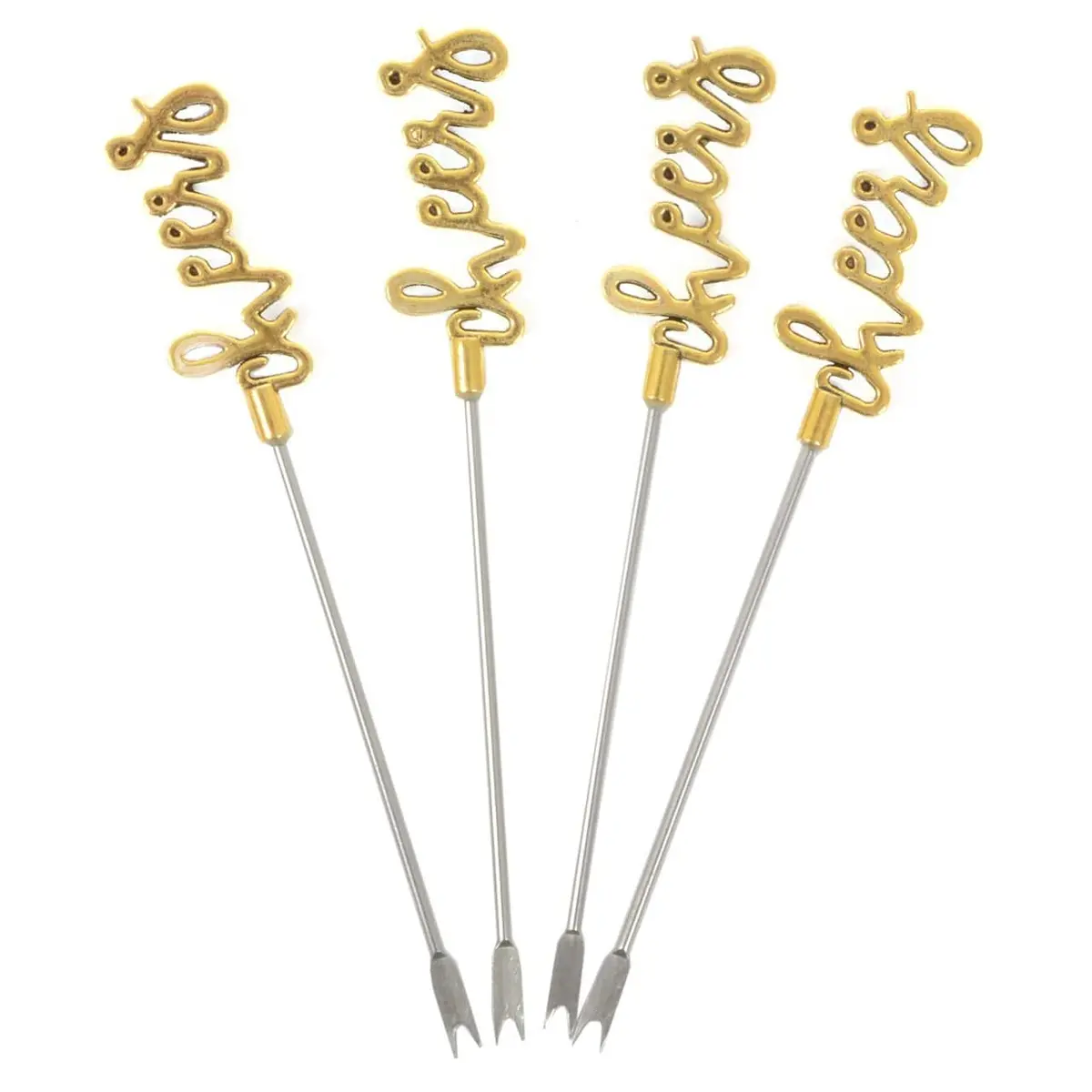 Set Of 4 Stainless Steel Picks Party Food Cocktail Olives 4