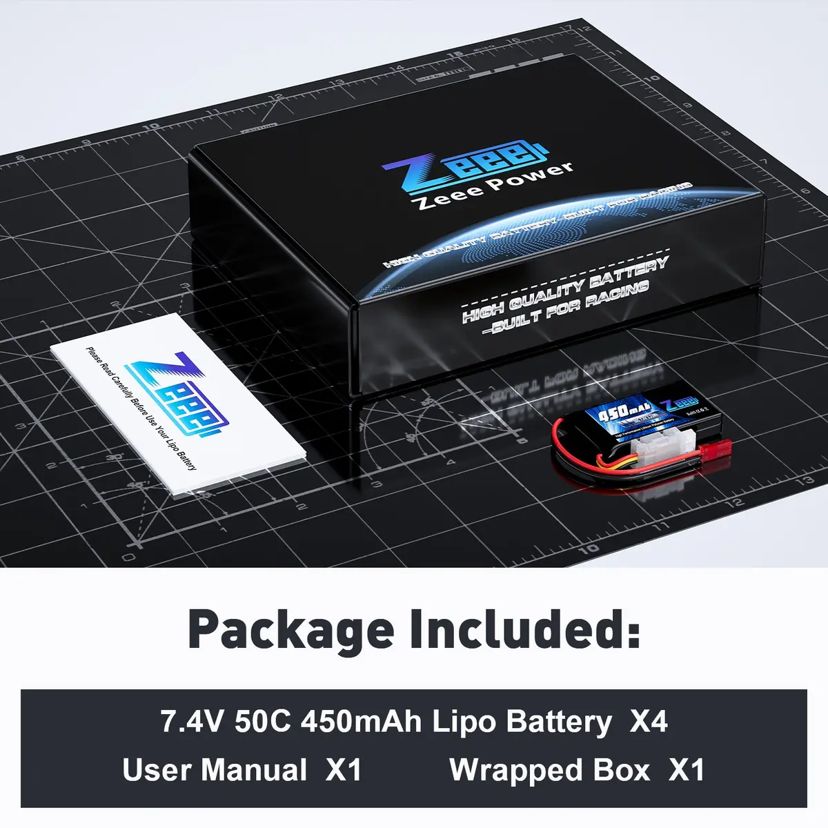 Zeee 2S Lipo Battery 450Mah 7.4V 50C Soft Pack Rc Battery With Jst Plug For Fpv Drone Quadcopter Helicopter Airplane Rc Boat Rc Car Rc Models(4 Pack) 6