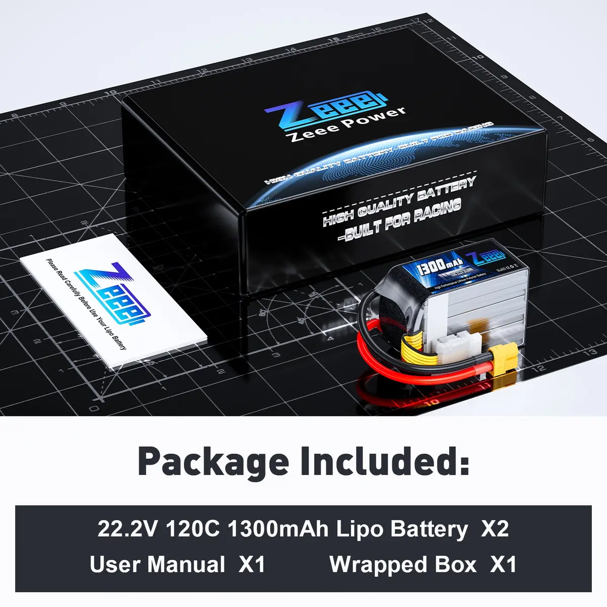 Zeee 6S Lipo Battery 1300Mah 22.2V 120C With Xt60 Plug Rc Graphene Battery For Fpv Drone Airplane Rc Boat Car Racing Models(2 Pack) 6